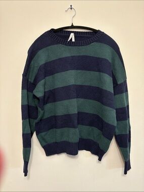 Striped Crewneck Sweater in Navy and Forest Green